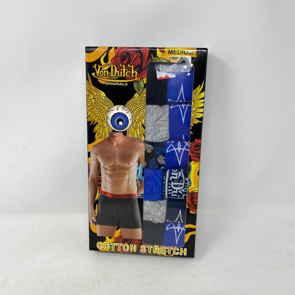 Von Dutch Originals Mens 6 Pack Cotton Stretch Boxer Briefs Blue Black Grey M